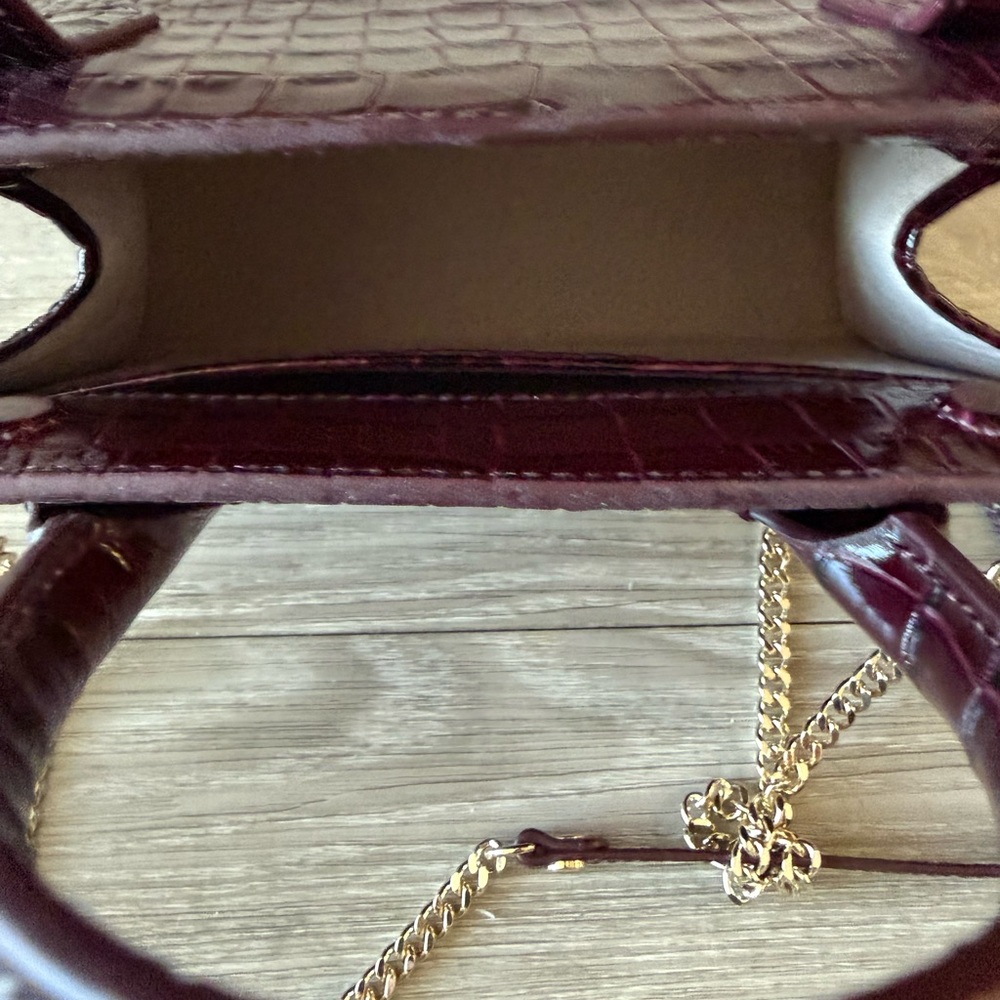 NWOT Strathberry Mini Tote in Burgandy Croc Embossed Leather with Gold Chain - Picture 8 of 15